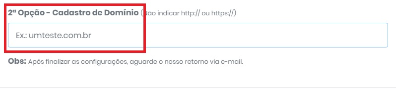 Informando o endereço do domínio no painel Cadastro de domínio