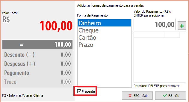 Opção Presente