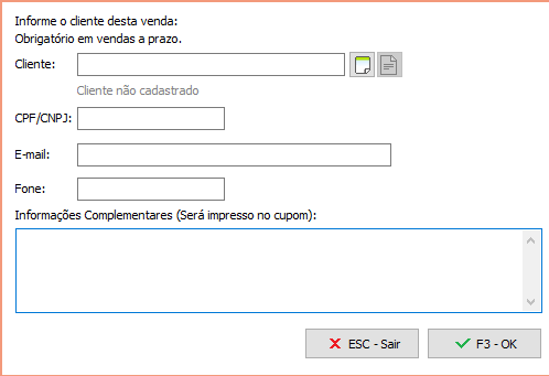 Seleção do cliente