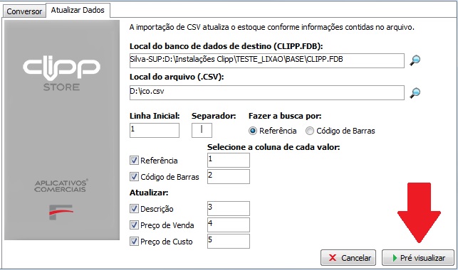 Pré-visualização da importação