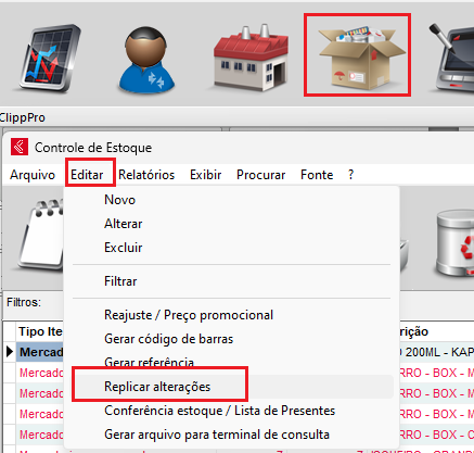 Menu Replicar Alterações